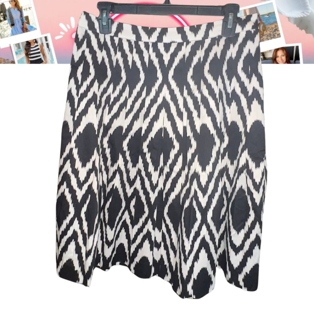 🖤 Talbots Black & White Ikat Pleated Skirt – Size 8 Spring